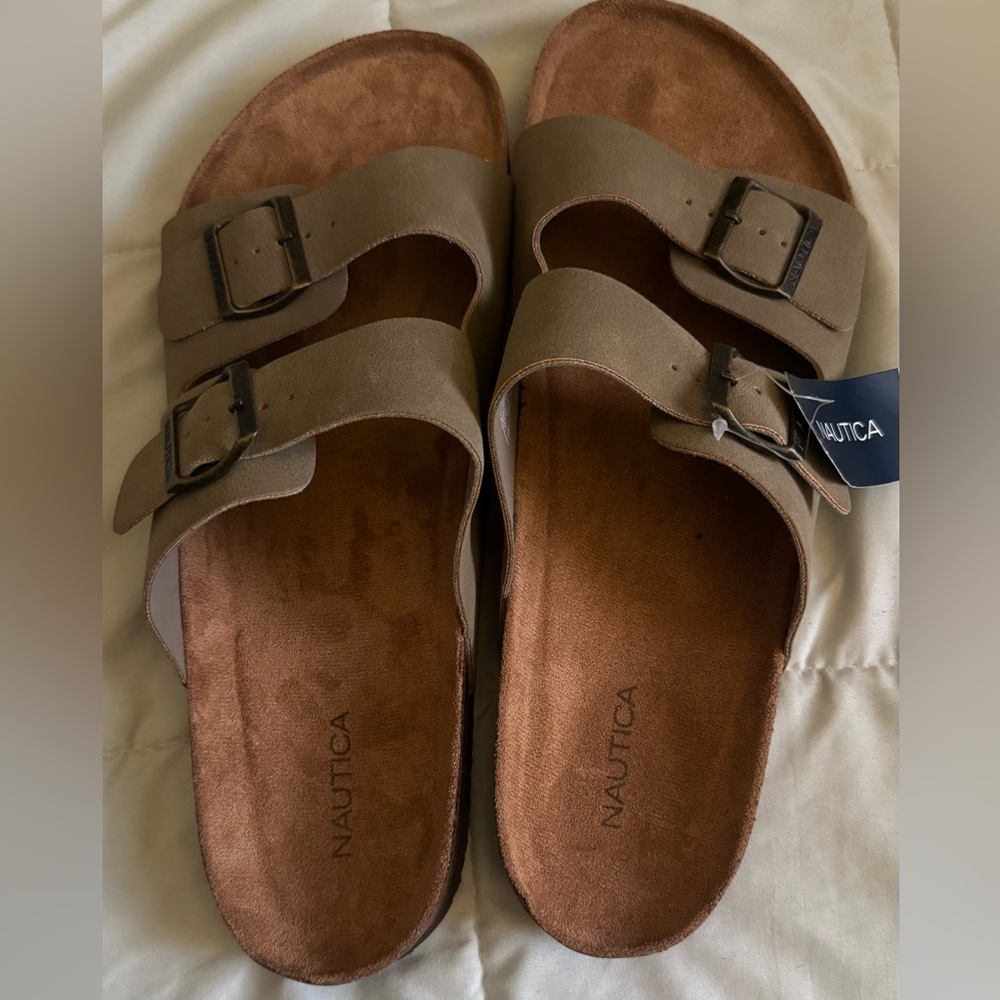 Nautica Light Tan Slide Sandals. NWT